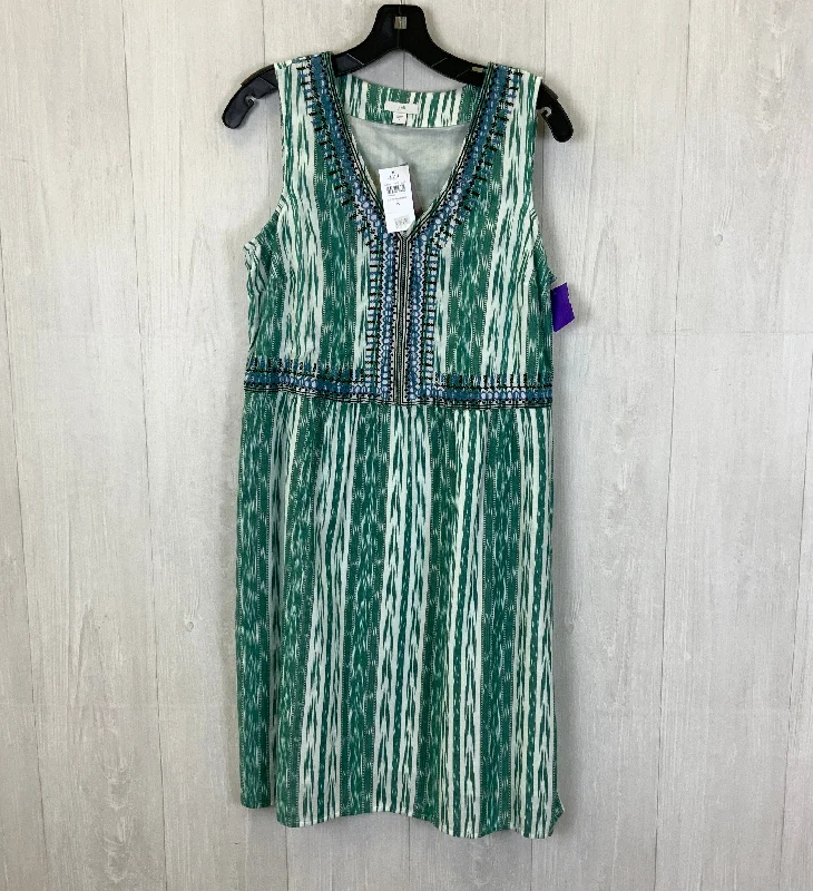 Green & White Dress Casual Midi J. Jill, Size S Elegant Puff Sleeve Midi Dress