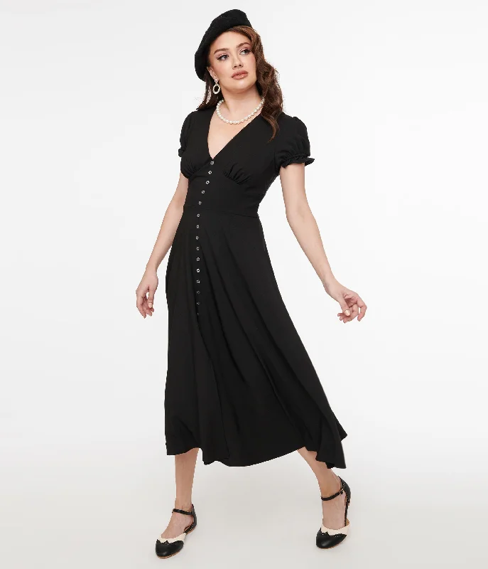 Hell Bunny 1930s Black Midi Jinx Dress Stylish Color Block Midi Dress