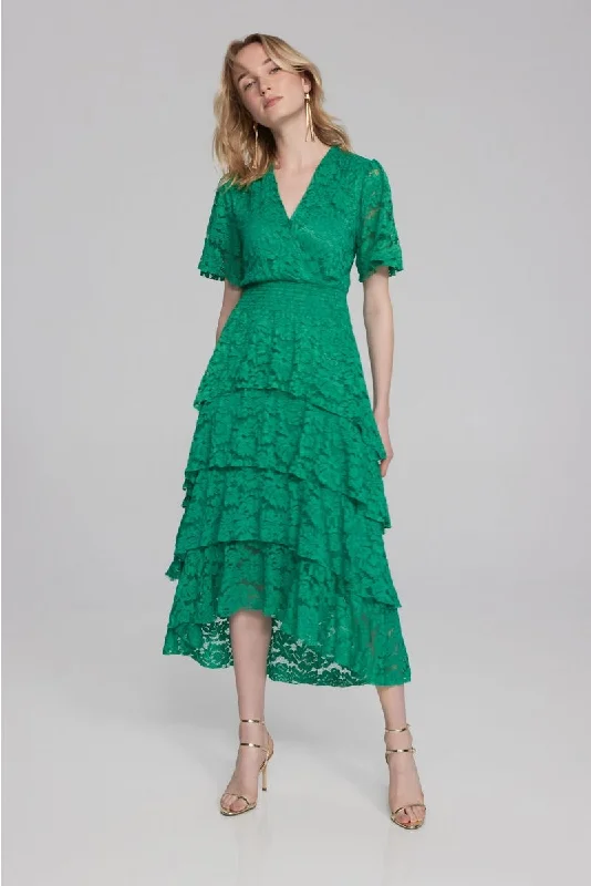 Joseph Ribkoff Noble Green Tiered Ruffles Lace Midi A-Line Dress 241759 Stylish Cold Shoulder Midi Dress Joseph Ribkoff Noble Green Tiered Ruffles Lace Midi A-Line Dress 241759 Stylish Cold Shoulder Midi Dress