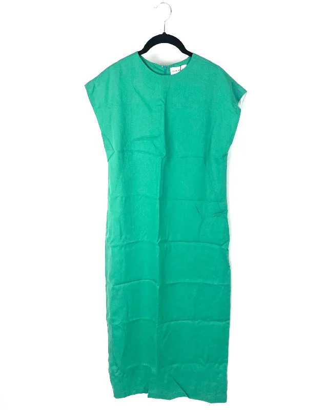 Midi Green Dress - Size 4 Comfortable Button Front Midi Dress