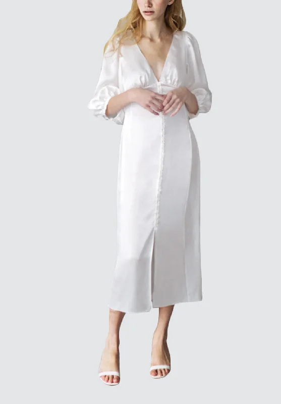 Midi Organic Peace Silk Dress with Voluminous Sleeves Comfortable Wrap Midi Dress