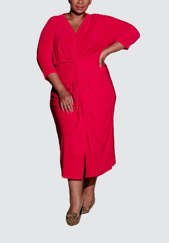 Midi Twist Dress | Red Fashionable Chiffon Midi Dress