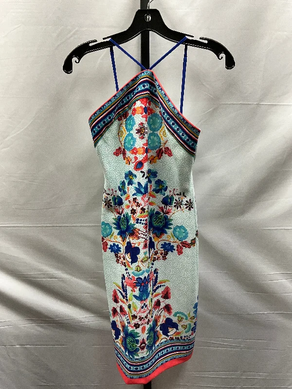 Multi-colored Dress Casual Midi Bisou Bisou, Size 2 Trendy Midi Dress with Belt