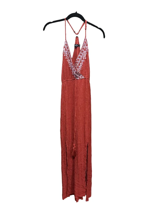 Orange Dress Casual Midi Crystal, Size L Stylish Button-Up Midi Dress