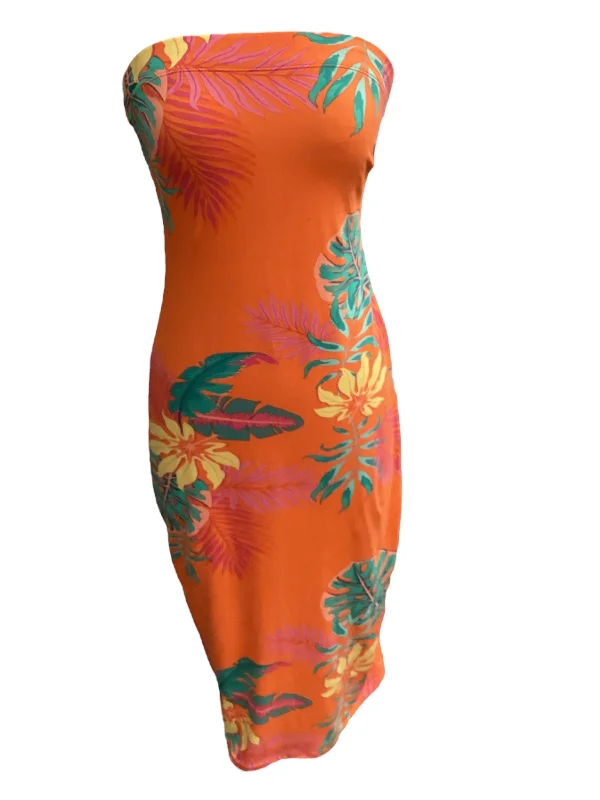 Orange Dress Casual Midi Love Nation, Size M Trendy Smocked Detail Midi Dress