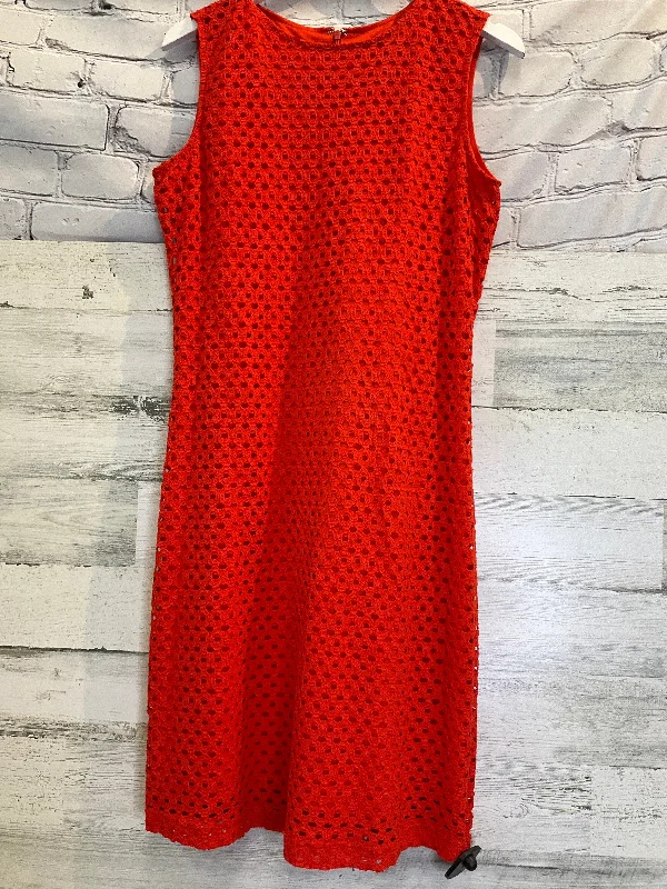 Orange Dress Casual Midi Sharagano, Size M Fashionable Floral Embroidery Midi Dress