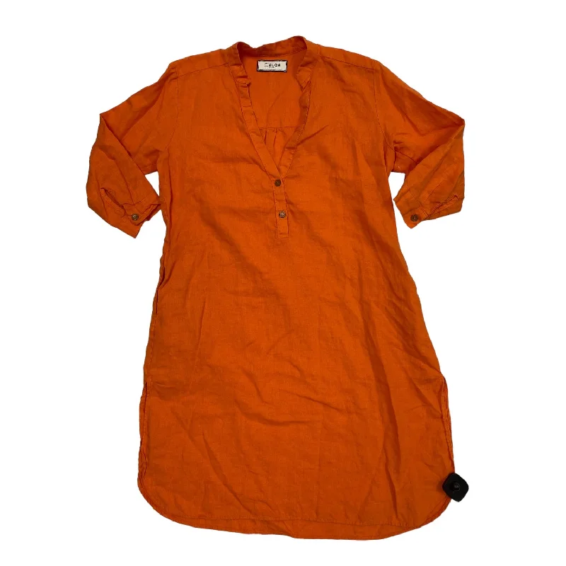 Orange Dress Party Midi Claude Tulum , Size Large Stylish Color Block Midi Dress