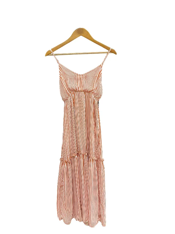 Orange & White Dress Casual Midi Hayden La, Size S Comfortable Ruched Midi Dress