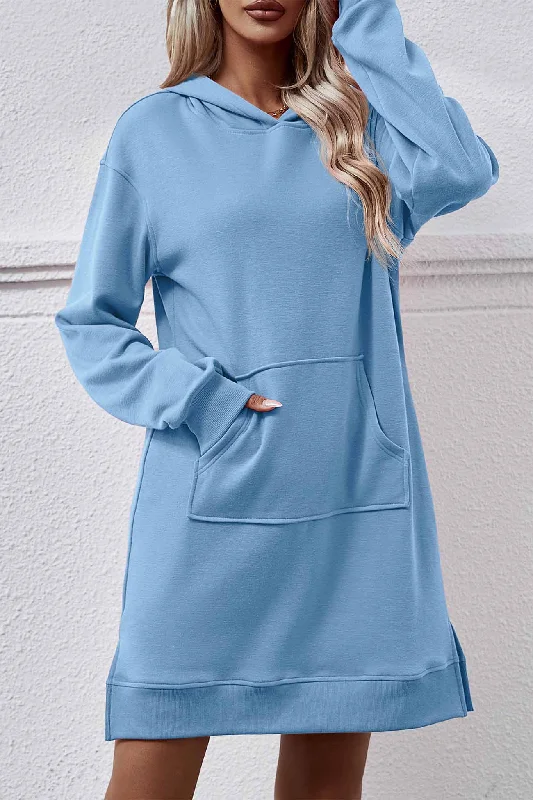 Pocket Slit Midi Hoodie Dress Elegant Sleeveless Midi Dress