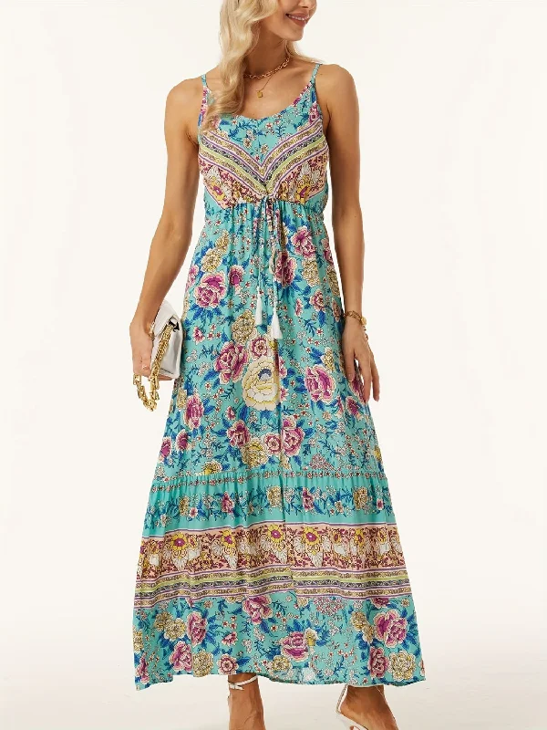 Printed Scoop Neck Midi Cami Dress Comfortable Sleeveless Midi Dress