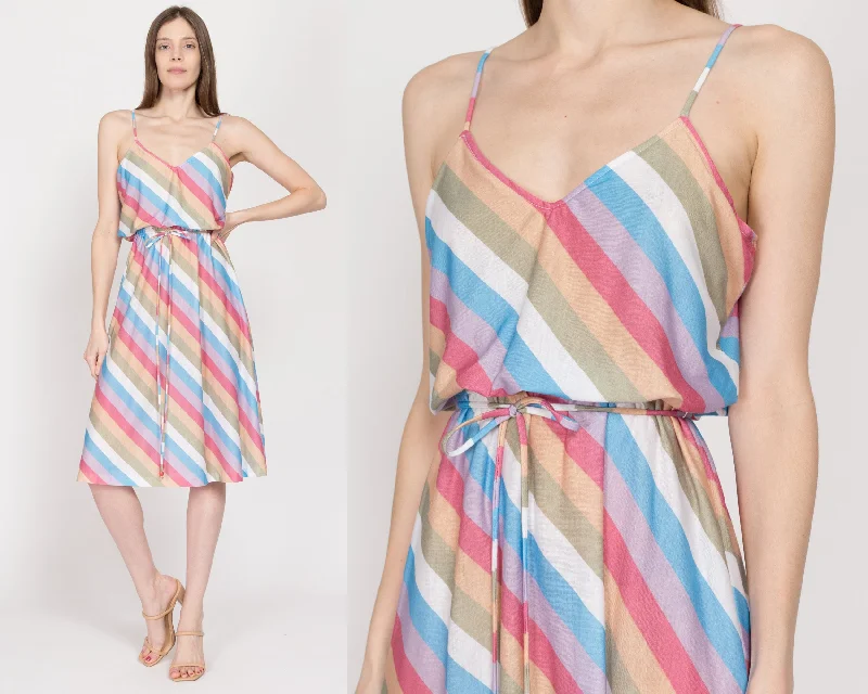 Small 70s Colorful Striped Midi Sundress Comfortable Knitwear Midi Dress