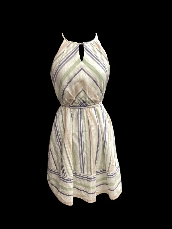 Striped Pattern Dress Casual Midi Miami, Size S Comfortable Lace-Up Midi Dress