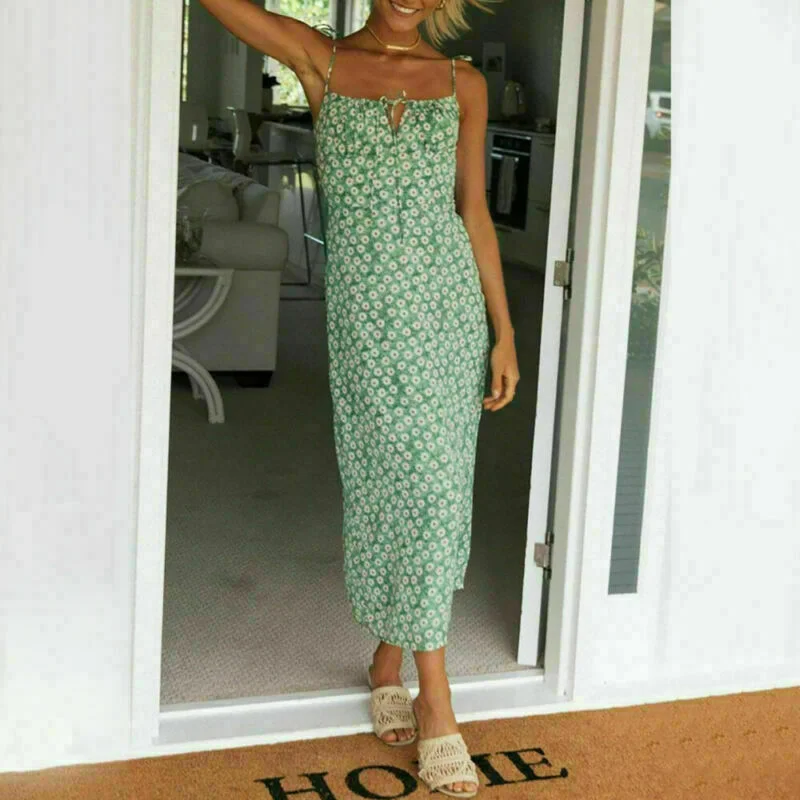 Summer Beach Midi Sundress Cozy Ribbed Knit Midi Dress