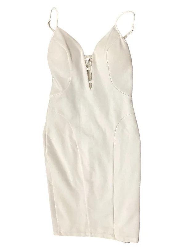White Dress Casual Midi Bebe, Size M Comfortable Lace-Up Midi Dress