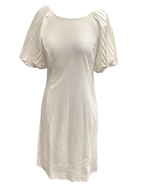 White Dress Casual Midi Nina Leonard, Size M Trendy Ruffle Hem Midi Dress