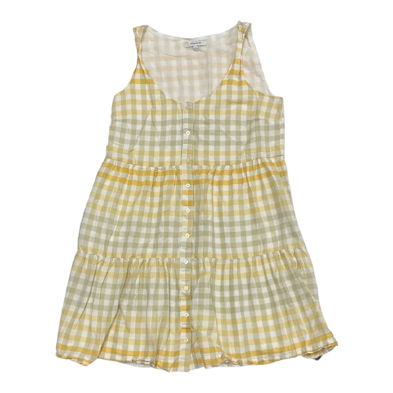White & Yellow Dress Casual Midi Madewell, Size S Fashionable Fitted Midi Dress