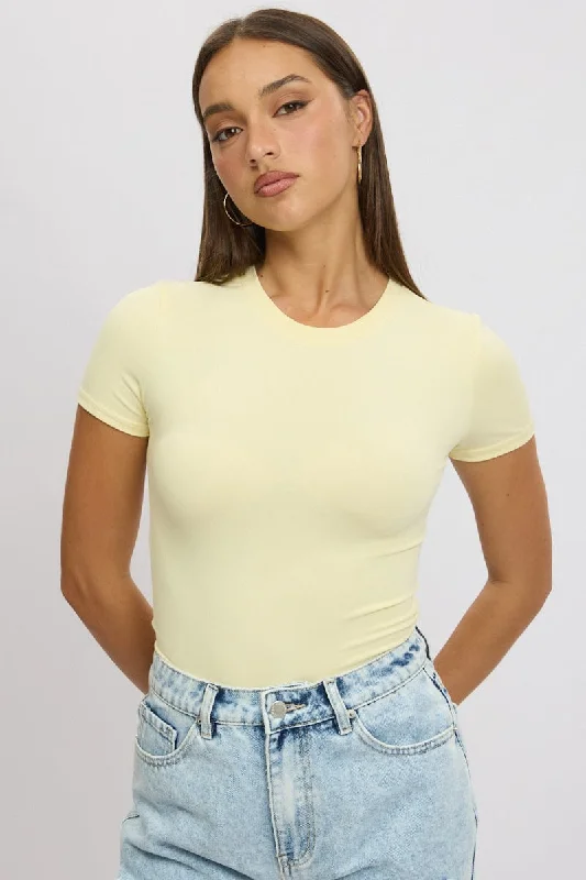 Yellow T shirt Short Sleeve Crew Neck Supersoft-- Welt Pockets Slit Pockets Flap Pockets Yellow T shirt Short Sleeve Crew Neck Supersoft-- Welt Pockets Slit Pockets Flap Pockets