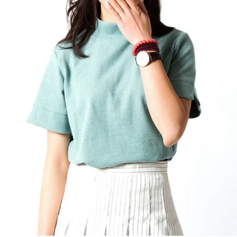All-match Solid Short Sleeve Women Female Shirt Fresh Color Women Tops-- Striped Floral Plaid All-match Solid Short Sleeve Women Female Shirt Fresh Color Women Tops-- Striped Floral Plaid