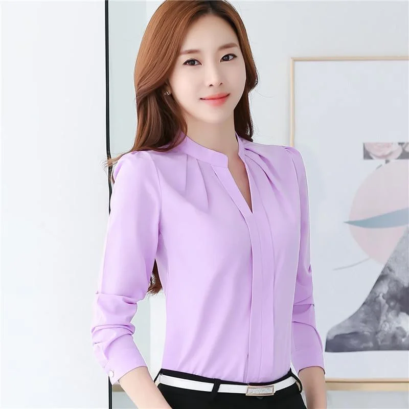 Women Chiffon Shirt Elegant Solid V-neck Slim Casual Women Blouses-- Denim Fabric Leather Fabric Suede Fabric Women Chiffon Shirt Elegant Solid V-neck Slim Casual Women Blouses-- Denim Fabric Leather Fabric Suede Fabric