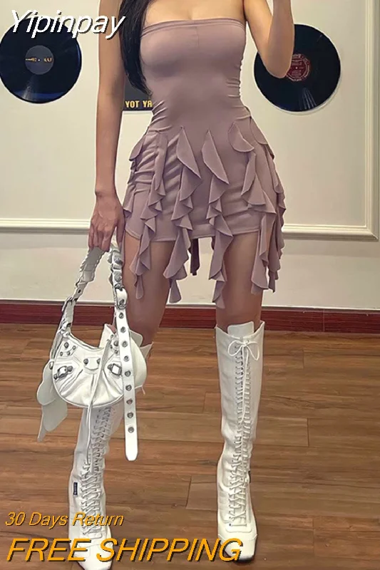 Yipinpay Fairy Ruffle Tassels Bodycon Dress 2023 Summer Party Streetwear Outfit Women Off-Shoulder Strapless Irregular Mini Dress Comfortable Bodycon Mini Dress Yipinpay Fairy Ruffle Tassels Bodycon Dress 2023 Summer Party Streetwear Outfit Women Off-Shoulder Strapless Irregular Mini Dress Comfortable Bodycon Mini Dress