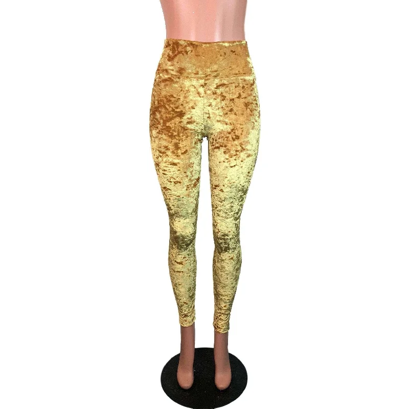 Mustard Yellow Gold Crushed Velvet High Waisted Leggings Pants Comfortable Compression Leggings Mustard Yellow Gold Crushed Velvet High Waisted Leggings Pants Comfortable Compression Leggings