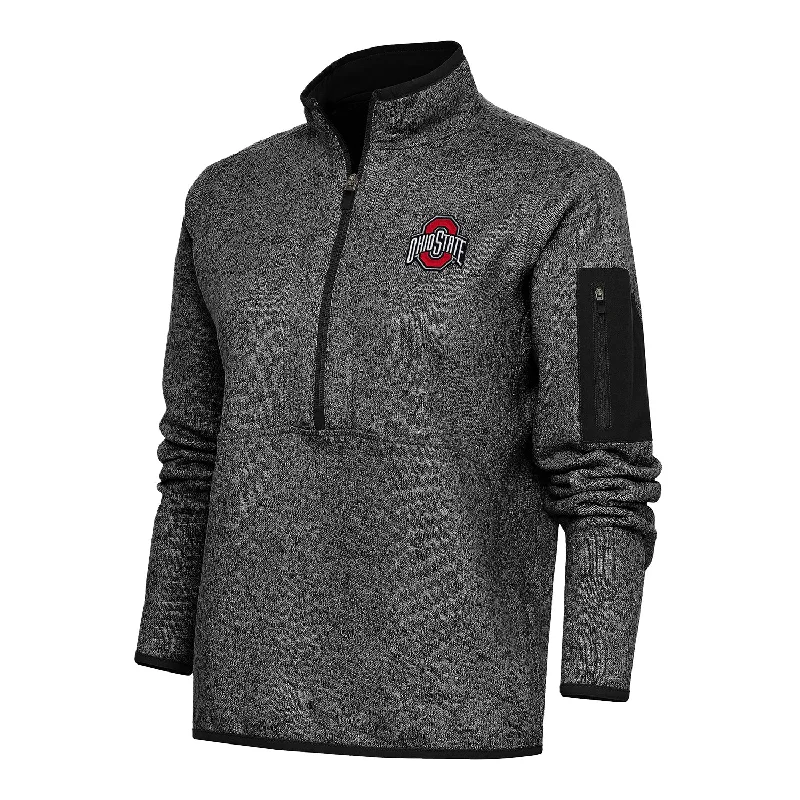 Ladies Ohio State Buckeyes 1/2 Zip Fortune Heather Black Pullover Jacket Peter Pan Collar Ladies Ohio State Buckeyes 1/2 Zip Fortune Heather Black Pullover Jacket Peter Pan Collar