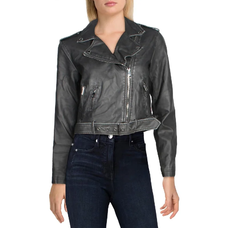 Levi Strauss & Co. Womens Faux Leather Cold Weather Moto Coat Asymmetrical Collar Hooded Zippered Levi Strauss & Co. Womens Faux Leather Cold Weather Moto Coat Asymmetrical Collar Hooded Zippered