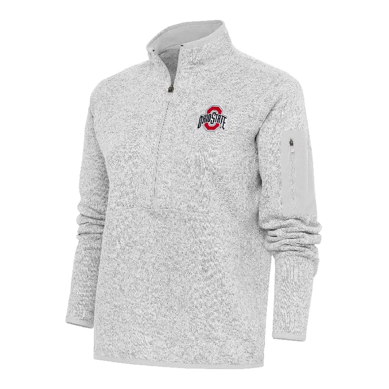 Ladies Ohio State Buckeyes 1/2 Zip Fortune Heather Gray Pullover Jacket Open Neck Pullover Ladies Ohio State Buckeyes 1/2 Zip Fortune Heather Gray Pullover Jacket Open Neck Pullover