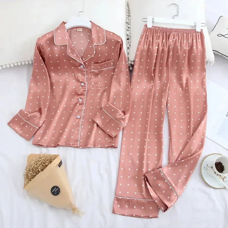 Long Sleeve Pajamas Autumn Ice Silk Trousers Suit Printing Fashion Pyjamas Set Trousers Seasonal Trendy Long Sleeve Pajamas Autumn Ice Silk Trousers Suit Printing Fashion Pyjamas Set Trousers Seasonal Trendy