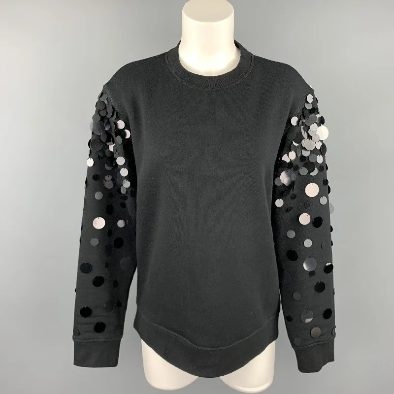 SPORTMAX Size M Black Cotton Blend Payette Sequin Sleeve Pullover Sweatshirt Spaghetti Sleeve Top SPORTMAX Size M Black Cotton Blend Payette Sequin Sleeve Pullover Sweatshirt Spaghetti Sleeve Top