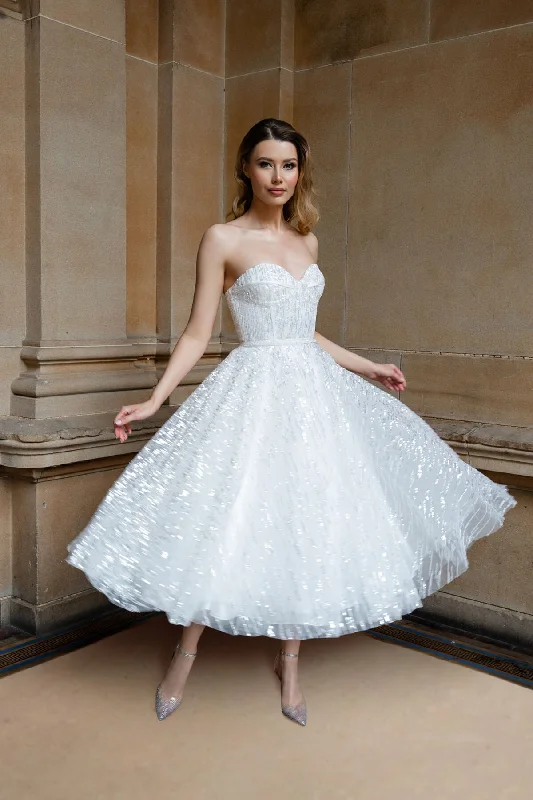 Fraulein Label MONROE White Strapless Bustier Corset Sequin and Feather Midi Hens Dress Elegant Satin Button Midi Dress Fraulein Label MONROE White Strapless Bustier Corset Sequin and Feather Midi Hens Dress Elegant Satin Button Midi Dress
