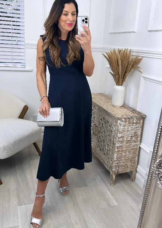 Sadhbh Navy High Neck Midi  Dress Trendy Knit Midi Dress