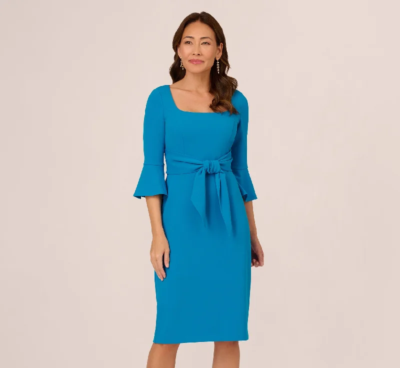 Stretch Knit Crepe Tie-Front Midi-Length Sheath Dress In Deep Cerulean Stylish Animal Print Midi Dress Stretch Knit Crepe Tie-Front Midi-Length Sheath Dress In Deep Cerulean Stylish Animal Print Midi Dress