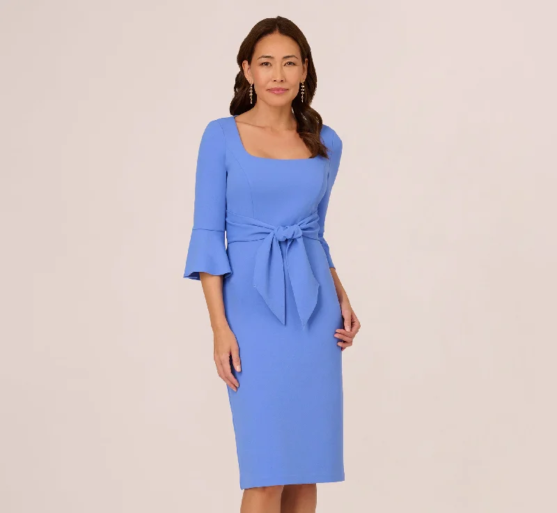 Stretch Knit Crepe Tie-Front Midi-Length Sheath Dress In Precious Peri Fashionable One-Shoulder Midi Dress Stretch Knit Crepe Tie-Front Midi-Length Sheath Dress In Precious Peri Fashionable One-Shoulder Midi Dress