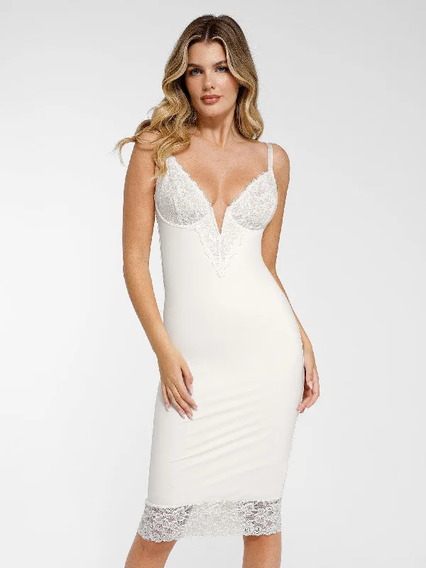 Shapewear Built-In Sculpting Lace Trim Midi Slip Dress Trendy Square Neck Midi Dress Shapewear Built-In Sculpting Lace Trim Midi Slip Dress Trendy Square Neck Midi Dress