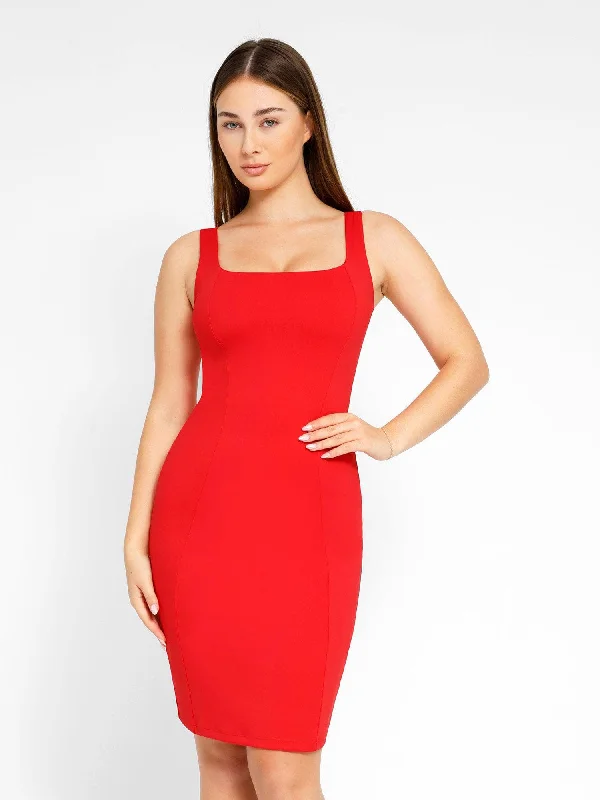 Shapewear Sleevless Square Neck Sculpting Midi Work Dress Fashionable Sheer Sleeve Midi Dress Shapewear Sleevless Square Neck Sculpting Midi Work Dress Fashionable Sheer Sleeve Midi Dress